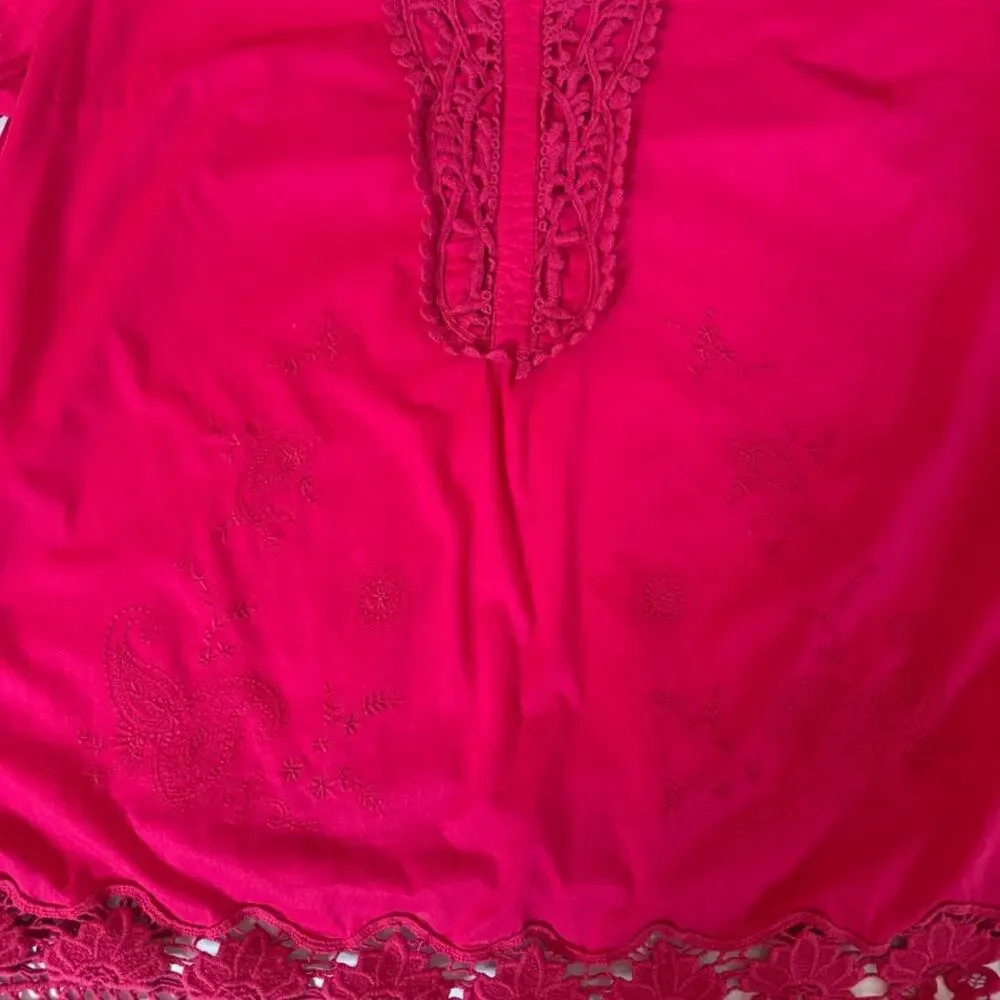 Motto Crochet V Neck Tunic Top Womens 3X Pink Boho Peasant Plus Size Festival